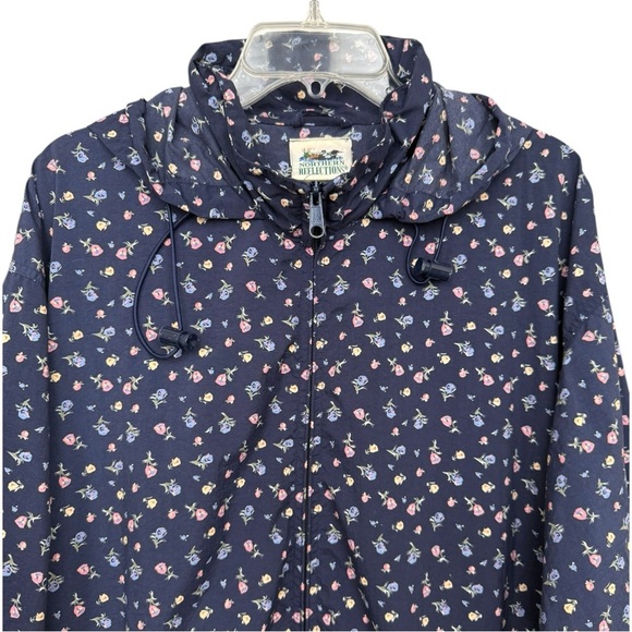 Vtg 90s Floral Wind Rain Jacket Coat Size XL Navy Blue Northern Reflections - Picture 2 of 9